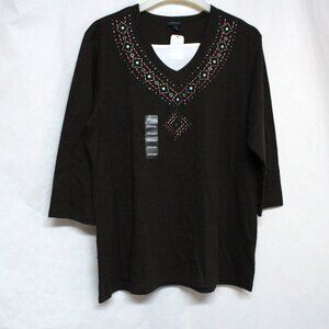 Trilllogy by Morning Sun NWT Women's 2XL Aztec Medallion Brown Top With Flaw